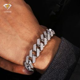 Lustre Jewellery 14mm 925 Sterling Silver Iced Out Moissanite Diamond Miami Cuban Mens Hip Hop Bracelet