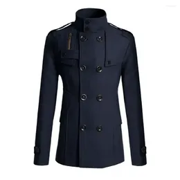 Men's Trench Coats Formal Winter Clothing Business Casual Windbreaker Double-breasted Work Solid Overcoat Wool For Outer Color Coat Men