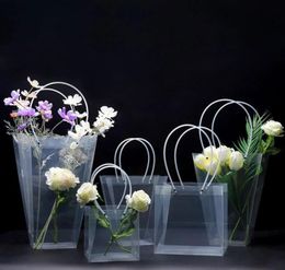 Clear Flower Bouquet Gift Bag Trapezoidal Plastic Storage Handbag PVC Packing Bags Birthday Party Holiday Handbags Large Wrap Flor2497049