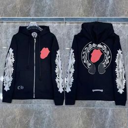 Дизайнерские зимние кофты с капюшоном с сердечками Дизайнерские толстовки на молнии Мужские куртки Ch Куртка с длинными рукавами Свободное хлопковое пальто с капюшоном Мужская женская одежда в стиле хип-хоп M-2XL