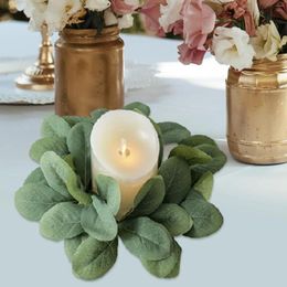 Candle Holders Rings Table Rustic Simulated Eucalyptus Wreath Pillar Holder For Party Supplies Ceremony Banquet Cafe Dining Room
