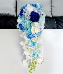 New Artificial Waterfall Royal Blue Wedding Bouquets For Brides Droplets Pink Flowers Bridal Bridesmaid Brooch Bouquet 20178628626