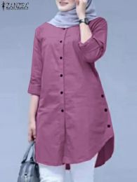 Clothing ZANZEA Fashion Women Muslim Top Spring O Neck Long Sleeve Solid Blouse Vintage Dubai Turkey Shirt Casual Loose Eid Mubarek Blusa