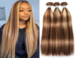 Brazilian Human Hair Weaves Highlight Straight 3 Bundles P427 Honey Blonde Brown 100gpc5555784