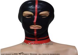 Black Sexy Latex Hood With Red Stripes In Middle Rubber Mask Plus Size 01994220311