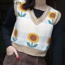 Waistcoats Gagarich Women Sweater Korean Style Casual Vest Autumn 2020 New Jacquard Sleeveless Vneck Pullover Sunflowers Knitted Fashion