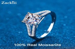 2CT Certified Asscher Cut Engagement Rings Rhodium Plated 925 Silver Diamond Wedding Band Pass Diamond Test Ring Set 2208131885248