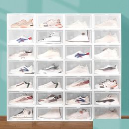 Storage Boxes & Bins Clear Mticolor Shoe Box Foldable Storage Plastic Transparent Home Organiser Stackable Display Superimposed Combin Dh2Co