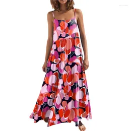 Casual Dresses 2024 Women Suspender Dress Summer Fashionable Flowers Print Loose Beach Bohemian Women's Clothing