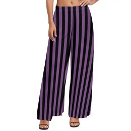 Capris Black And Purple Line Pants Vertical Stripe Print Workout Wide Leg Pants Woman Oversized Beach Printed Straight Trousers