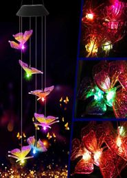 6LED Solar Wind Chime Light Butterfly Style Waterproof Garden Garland Hanging Lights Outdoor Solar Lamp Decor Garden Statues Q08115678925