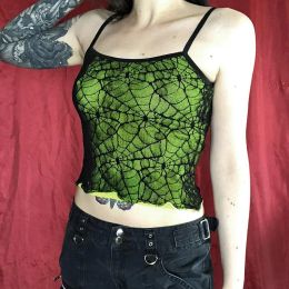 Camis Y2K Mesh Lace Top Gothic High Street Club Sleeveless Sexy Backless Ruffle Crop Top Hip Hop Ropa De Mujer