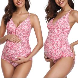 Swimwear Black Floral Maternity Jumpsuit Swimming Top Women Pregnant Mother Pink Leopard Printed Swimsuit Wearing Beach Clothes for Mom