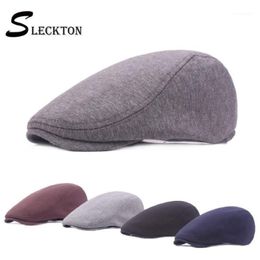 SLECKTON Fedora Flat Cap Peaked Cap Casual Cotton Beret Retro Forward Hat Solid Newsboy Mens Hats Berets Gatsby Baker Boy1270U