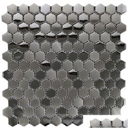 Wallpapers Black Hexagonal Stainless Steel Metal Mosaic Tile For Kitchen Backsplash Drop Delivery Home Garden Dhx2C