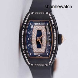 Wristwatch Fancy Watch RM Wrist Watch RM07-01 White Ceramic Case Hollow out Dial with Diamonds Red Lip Womens Watch RM0701