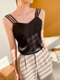 Camis Silk Off Shoulder Tops for Women Tank Top Women Spaghetti Thin Shoulder Strap Fashion Sexy White SATIN Vest Elegant Loose Camis