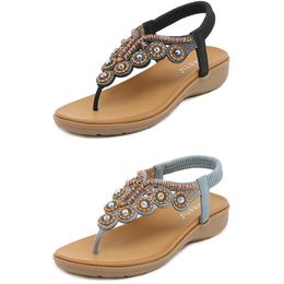 Women Gladiator Bohemian Slippers Wedge Sandals Sandal Womens Elastic Beach Shoes String Bead Color9 GAI 563 S S s