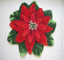 Hand Hooked Christmas Red Poinsettia Floral Mat Living Door Mats Carpet Embroidered Porch Doormat Floor Rug Home Decoration Xmas 9430563