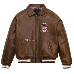 Rust Color LIMITED EDITION CROC ICON JACKET AVIREX Lapel Sheepskin Leather Casual Athletic Coat High Quality Custom Crocodile Jacket Designer Jacket 7 926 387 382