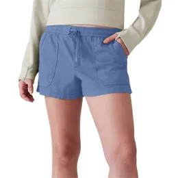 Women's Shorts Women Casual With Pockets Fashion Straight Drawstring High Waist Solid Colour Sports Fitness Stretch