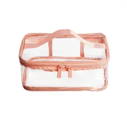 Cosmetic Bags PVC Women Bag Portable Zipper Lifting Handle Girls Ladies Toiletries Makeup Travelling Pouch Organiser