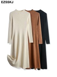 Dress 2022 Autumn Winter Highneck Long Aline sweater Dress Women Casual oversize Sweater Dresses maix THICK long sleeve Dress