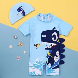 Swimwear Toddler Boys Swimsuit One Piece Kid Zipper Bathing Suit Short Sleeve Cartoon Print Infant Beach Swimwear Rash Guard Surfing Suit