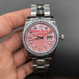 Lady Watch Diamond Bezel Pink Dial President Women Stainless Watches Womens Ladies Automatic Mechanical Wristwatch Sapphire Glass 205H