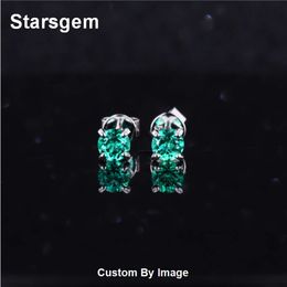 Starsgem Classic Design Four Claw Solid Gold Round Shape Emerald Earring Stud Earrings