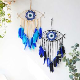 Decorative Objects Figurines Devils eye home decoration dream catcher wall hanging colorful feathers room decoration dream catcher wind chime Pendant T240306