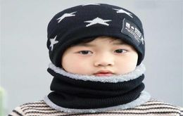 Child Winter Knit Hat And Scarf Set Boy Girls Warm Plush Hat 2 Piece Sets Kids Geometry Pattern Fashion Outdoor Ski Cap Scarves2762097718