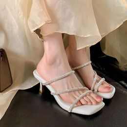 Slippers Crystal High Heels Women Luxury Dress Shoes Summer 2024 Elegant Party Flip Flops Fad Outdoor Sandals Pumps Mujer Slides