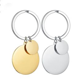 Gold steel Stainless Steel Round Pendant keychain Blank Engravable Charm Double-sided Mirror Polishing Couple Key Chain 210409275p