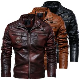 Leather Jacket Men Winter Fleece Motorcycle Faux Leather Jacket Removable Fur Collar Windbreaker Ropa De Hombre Slim Coat 240226