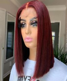99J Burgundy Short BoB Wig Straight Coloured Human Hair Wigs For Women Dark Red Lace Part Wig Pre Plucked Synthetic Hair1508713