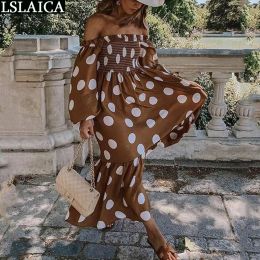 Dress Summer Dress 2022 Woman Sexy Trend New Arrival Off The Shoulder Polka Dot Print A Line Long Sleeve Dresses Clothes Boho Casual