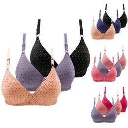 Bras 3PC Women Bra Underwear Gathering Printed Thin Cup Plus Size Anti-sagging Comfortable Bralette Three Breasted Mom