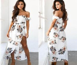 Boho Floral Summer Dress 2020 Women Sexy Split Maxi Dress Ladies Off Shoulder Long Dresses Beach Wedding Party Chiffon6455785