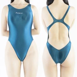 Swimwear New Sexy Women Oily Onepiece Swimsuit Shiny Backless High Fork Siamese Tights Large Size Pink Blue Dead Pool Water Day Swimsuit