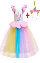Kids Girl Party Dresses Girls Halloween Unicorn Dress 2PCS Children Girl Princess TUTU Dress For 310 Years L5090 T2007091937901