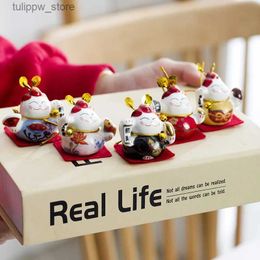 Decorative Objects Figurines 5-piece Set/set of Ceramic Lucky Cat Ornaments Handicrafts Charm Wealth Landscape Home Decoration Mini Accessories Gifts Fairy