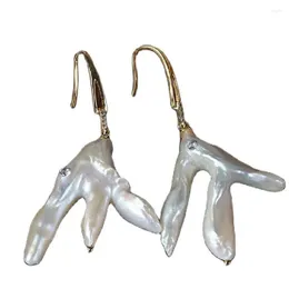 Dangle Earrings Baroque Natural White South Sea Freshwater Pearl 925 Silver Chicken Feet
