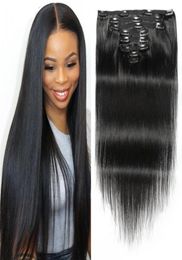 Peruvian Human Hair Straight Clip in Hair Extensions 120G Unprocessed Natural Color Clips ins 8pcsset Machine Made4255000