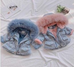 New Arrivals Girls Winter jacket Thicken Coats Children Denim Hooded Coat Kids Fur Collar Cotton Baby Girl Outwear clothing long3378213