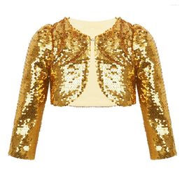 Jackets Children Long Sleeves Shiny Sequins Cropped Bolero Jacket Shrug Cape Kids Formal Wedding Party Cloaks Shawl Outerwear Coat