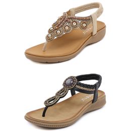 2024 Bohemian Sandals Women Slippers Wedge Gladiator Sandal Womens Elastic Beach Shoes String Bead Color28 GAI