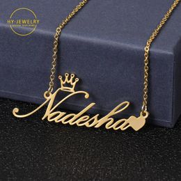 Personalized Name Pendant Necklace For Women Custom Gold Stainless Stee Crown Heart Nameplate Choker Necklaces Jewellry Gift 240221