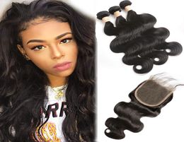 Peruvian Human Hair 4 Pieceslot Bundles With 5X5 Lace Closure Body Wave Lace Closures Hair Extensions 1028inch Wefts1210434