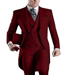 New Arrival Groomsmen Peak Lapel Groom Tuxedos Morning Style Men Suits WeddingProm Man Blazer JacketPantsVestTie M1191948010